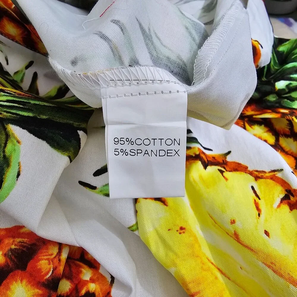 Womens Sz 3X Tropical Pineapple Print Pleated Swing Skirt Cotton Blend Retro NWT